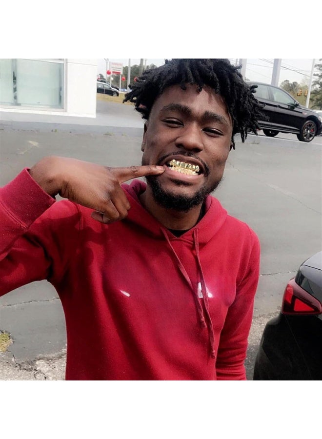 Poker Grills Gold Grillz for Your Teeth Heart Hip Hop Grillz Teeth Men Diamond Grillz for Men Women 18K Gold Plated Hustla Teeth Grillz Gold Jewelry Rapper Costume (GOLD) - Image 5